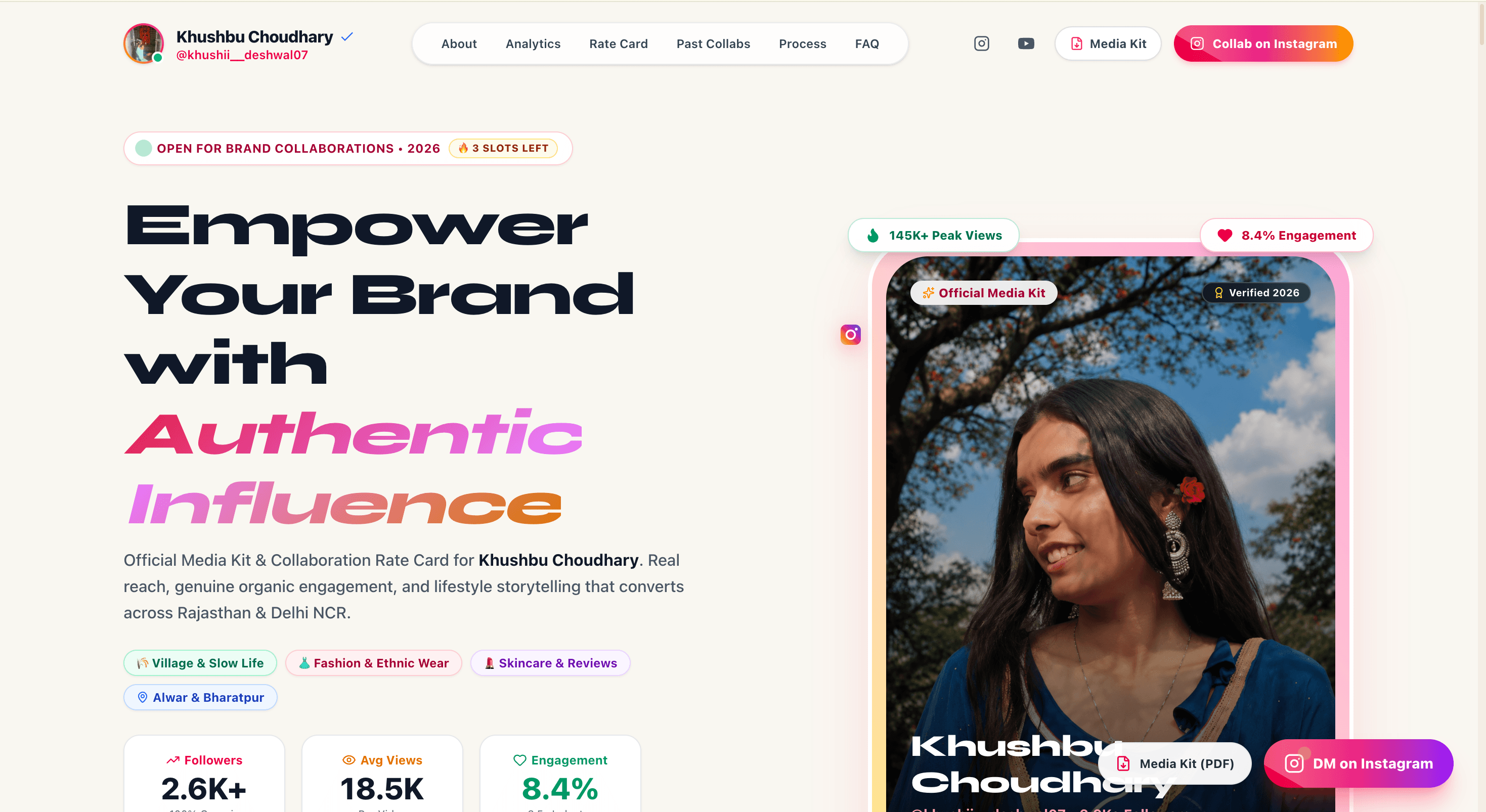 Khushbu Choudhary — Media Kit & Rate Card